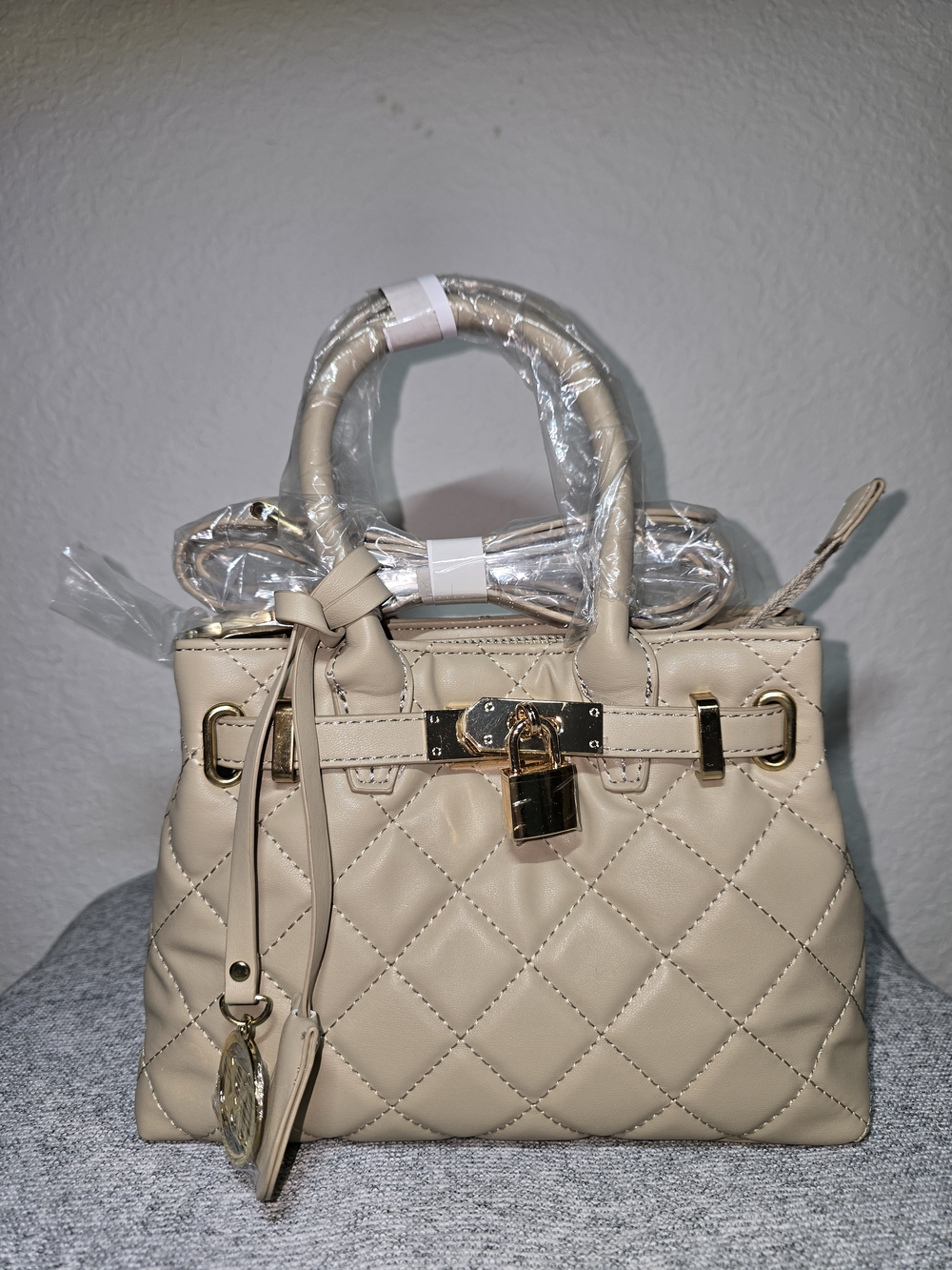 Badgley Mischka Quilted Satchel - Beige